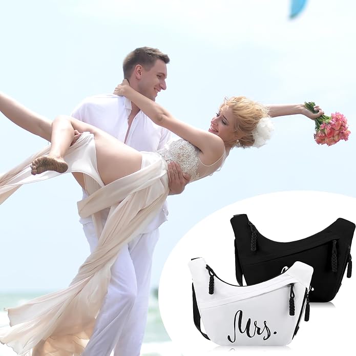 2 Pcs Wedding Gift Mr Mrs Crescent Bag Mr Mrs Travel Sling Crossbody Bag - Image 7