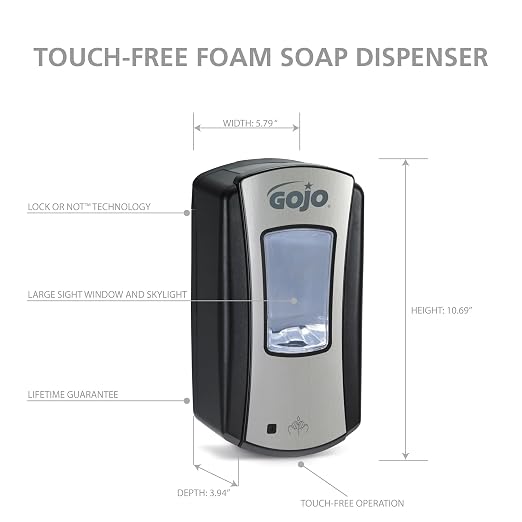 GOJO LTX-12 Touch-Free Foam Hand Soap Dispenser, Chrome/Black, - Image 2