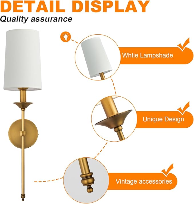 PASSICA DECOR Wall Sconce Set of 2 Hardwired Vintage Antique Brass Sconce - Image 3