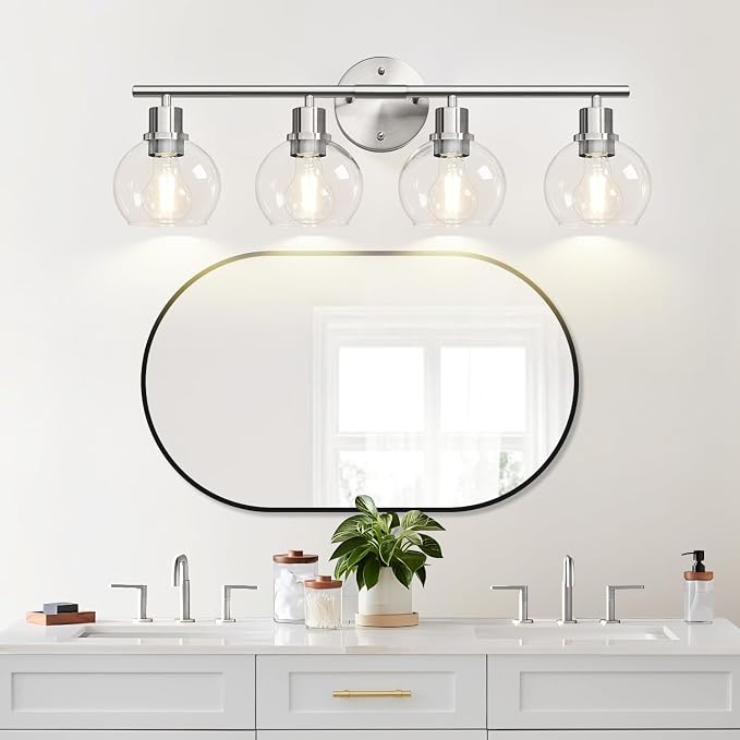 4-Light Bathroom Light Fixtures, Brushed Nickel Modern Vanity Lights Over Mirror - Image 6