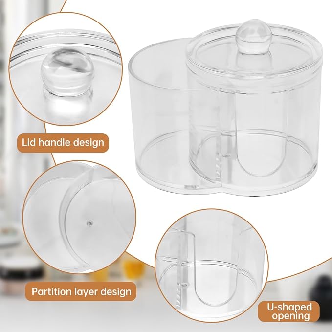 Q Tip Holder, 2-Grid Acrylic Cotton Swab & Cotton Pad Holder, - Image 6