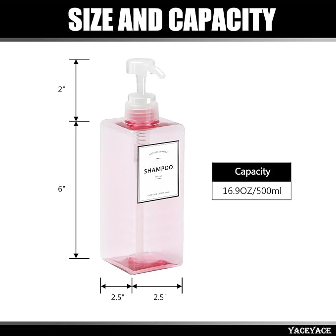 Pink Shampoo and Conditioner Set of 3, 16.9oz Clear Shampoo Bottles - Image 3