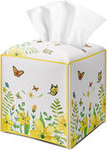 Yellow Floral Butterfly Tissue Box Cover Square by DOIUCRO