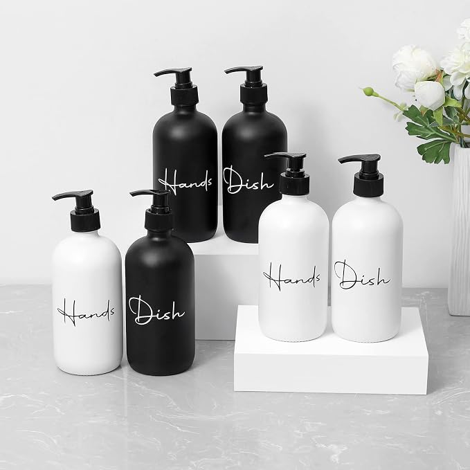 17 oz Hand Soap Dispenser Glass Liquid Dish Soap Bottles, Refillable Empty - Image 6