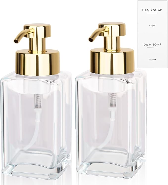 Foaming Soap Dispenser with Stainless Steel Pump, 12oz Refillable Glass Liquid by UUJOLY