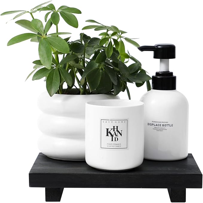 Bathroom Counter Organizer Wood Pedestal Stand Farmhouse Decorative Tray Soap - Image 8