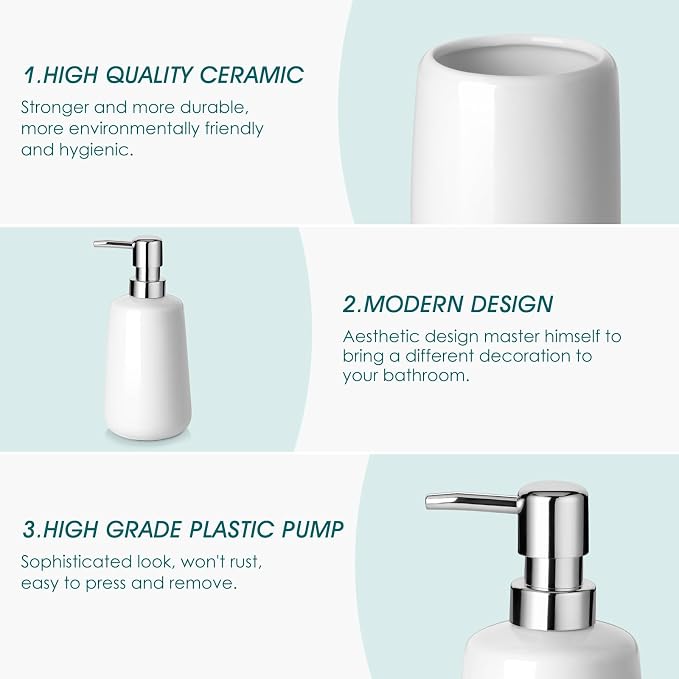 vancasso White Bathroom Accessories Set, Ceramic Soap Dispenser and Toothbrush - Image 3