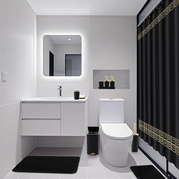 Bathroom Sets with Shower Curtain and Rugs Black Bathroom Accessories Bathroom - Image 2