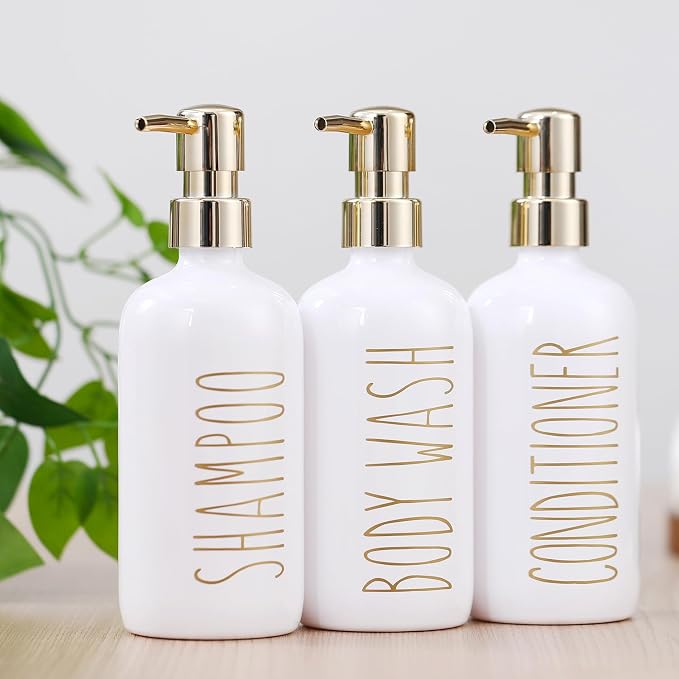 HOMCDALY Shampoo and Conditioner Dispenser Set of 3, 21oz Shower Soap Bottles - Image 7