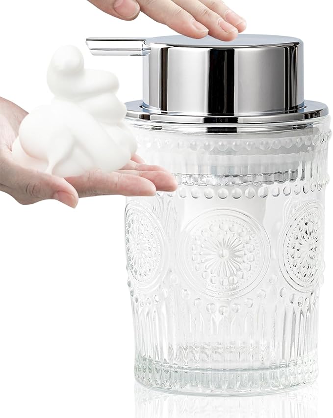 Small Foaming Soap Dispenser, 7 Oz Clear Glass Foam Hand Soap Dispenser by AZMOYAC