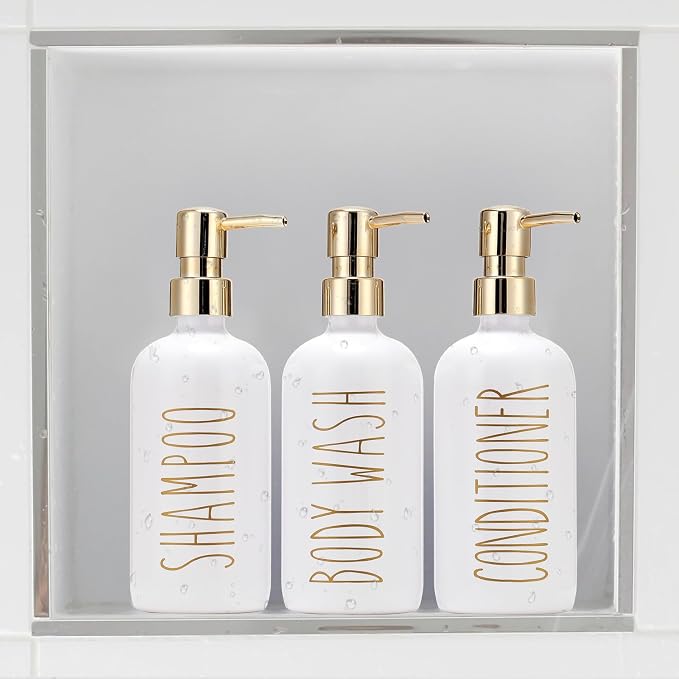 HOMCDALY Shampoo and Conditioner Dispenser Set of 3, 21oz Shower Soap Bottles - Image 6
