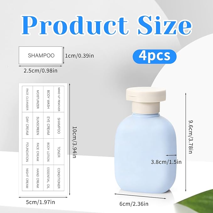 3.4 oz Plastic Small Travel Shampoo Bottles, 4 Pack Empty Refillable Leak-Proof - Image 3
