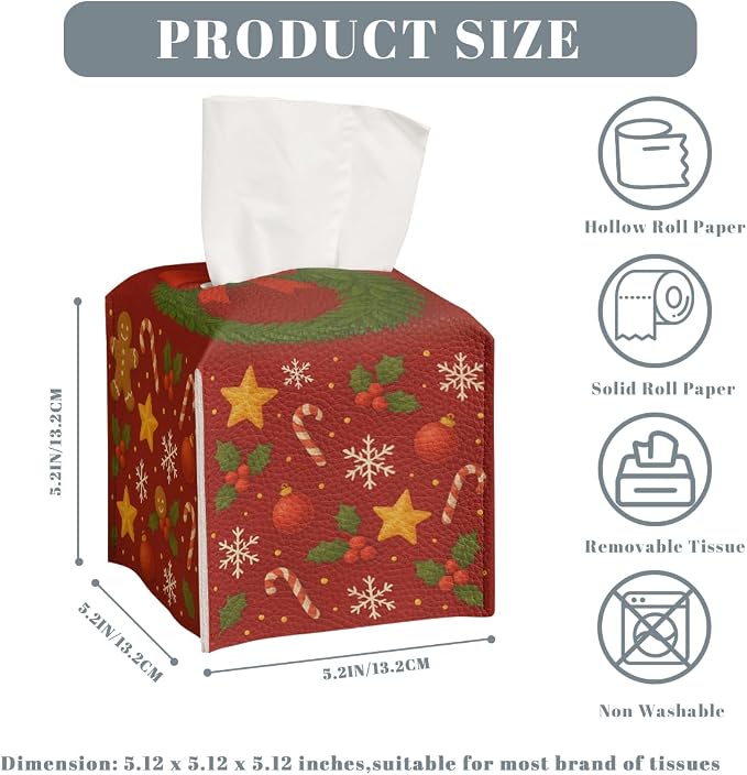 Christmas Tissue Box Cover Funny Cartoon Cute Red Xmas Holly Leather Tissue Box - Image 3