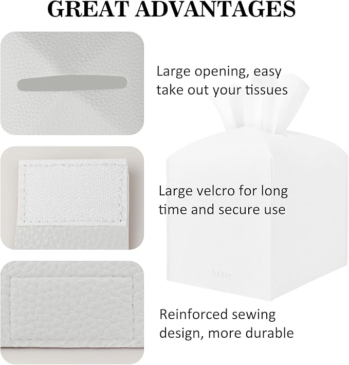 Tissue Box Cover Holder Square Tissue Cube Cover PU Leather Tissue Organizer - Image 4