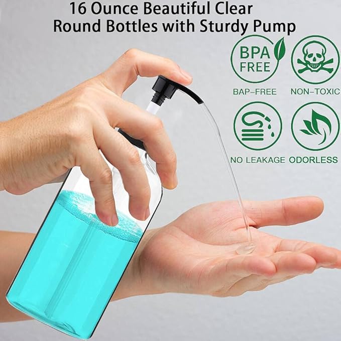Empty Plastic Pump Bottles Dispenser 4 Pack 16oz/500ml Portable Clear BPA-Free - Image 4