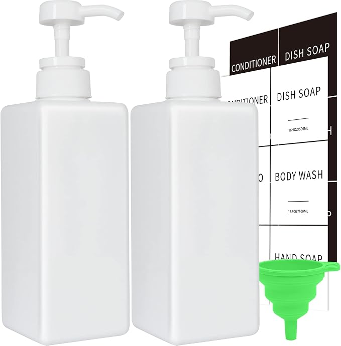 White Soap Dispenser with Waterproof Labels, Thickened Plastic Hand Soap by Lewistin