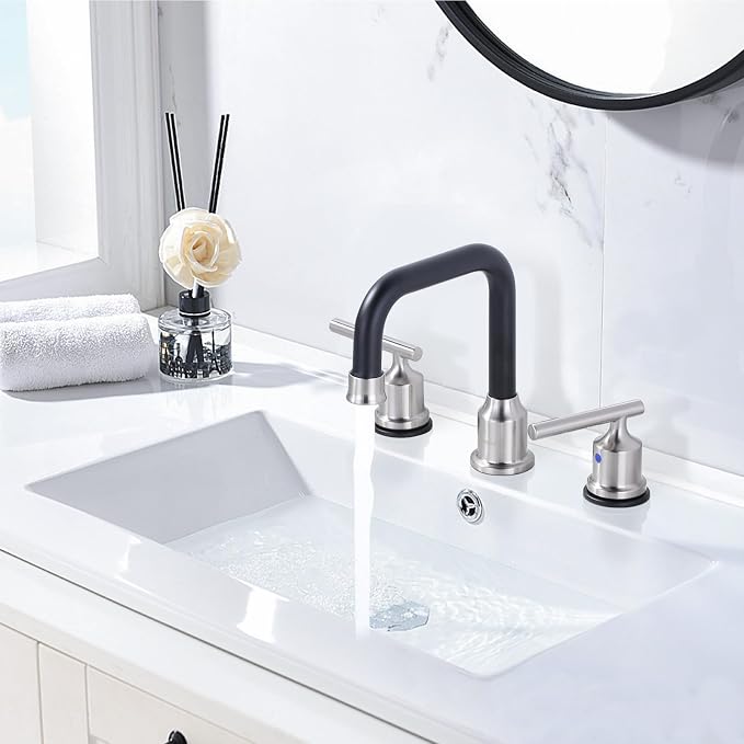 WOWOW 3 Hole Bathroom Faucet Widespread Bathroom Sink Faucet 8 inch, 3 Piece - Image 2