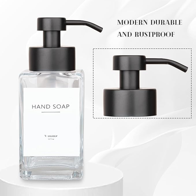 Foaming Soap Dispenser with Stainless Steel Pump, 12oz Refillable Glass Liquid - Image 2