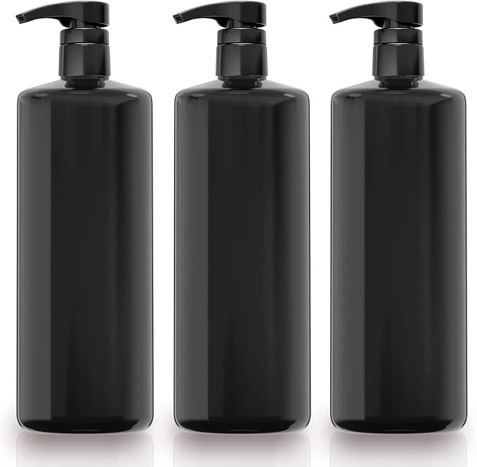 Bar5F 1-Liter BPA-Free Black Pump Bottles – Refillable PET Plastic Dispensers by BAR5F