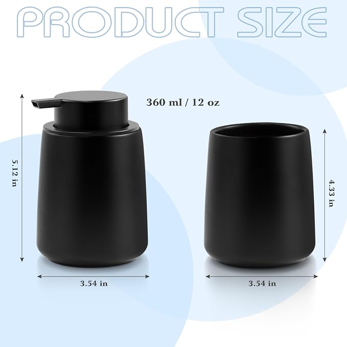 Ceramic Foam Soap Dispenser 2 Pack, 12oz Matte Black Lotion Hand Sanitizer Soap - Image 2