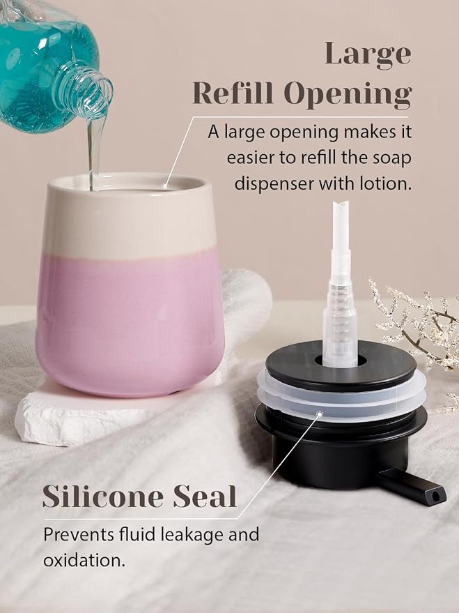 INGOFIN Ceramic Hand Soap Dispenser - 12 oz Liquid Lotion Dispenser Bathroom - Image 3