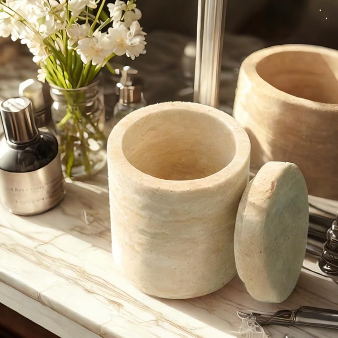 Natural Marble Canister, Cotton Swab Holder - Image 4
