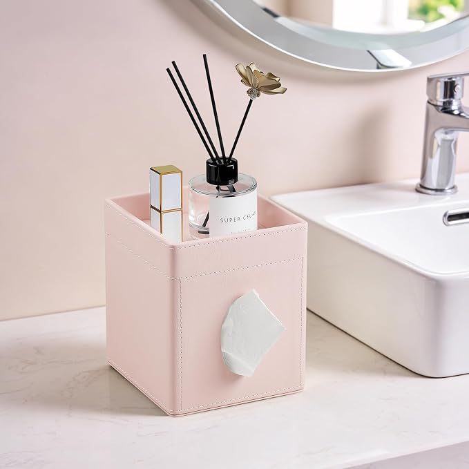 Tissue Box Cover, PU Leather Square Tissue Box Holder - Image 2