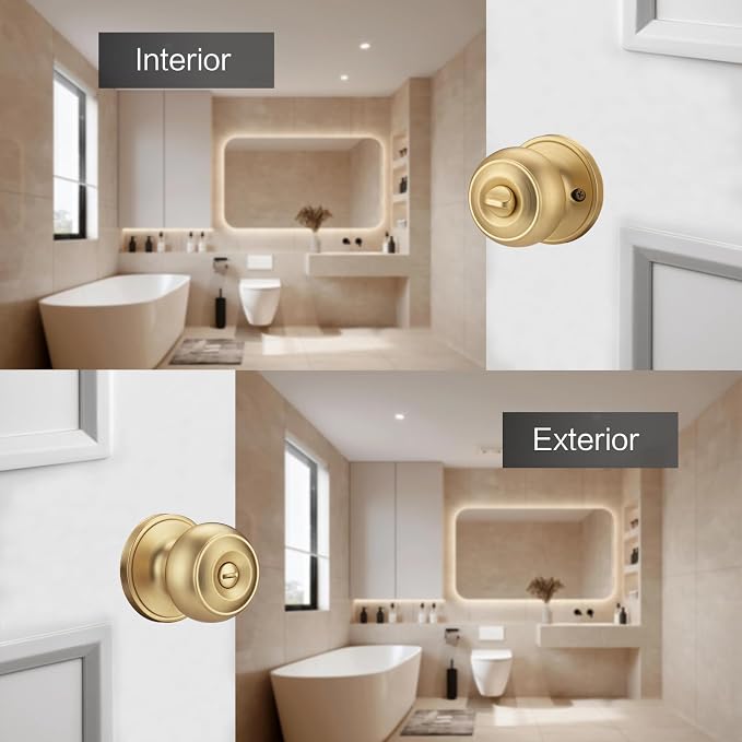 3 Pack Gold Door Knobs for Privacy, Brass Door Knob Interior for Bath & Bedroom - Image 2