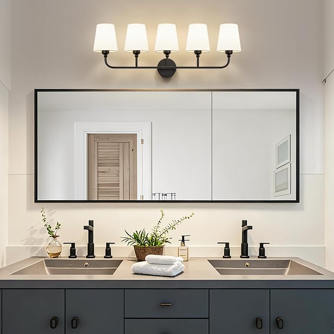 Bathroom Vanity Light, Matte Black Bathroom Light Fixtures, 5-Light Lighting - Image 2