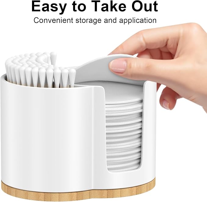 Cotton Pad and Swab Holder, Q tip Holder Round Cotton Pad Dispenser Plastic - Image 5
