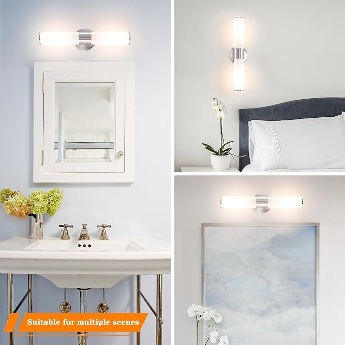 Brushed Nickel Wall Sconces Set of 2, Modern Bathroom Sconces - Image 4