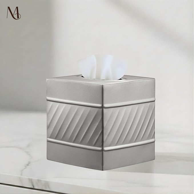 Monarch Abode Tissue Box Cover Square – Handcrafted Wave Embossed Pewter Metal - Image 7