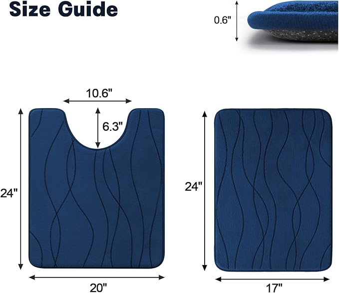 YIHOUSE Memory Foam Blue Bathroom Rug Sets 2 Piece, Ultra Absorbent Bath Mat - Image 2