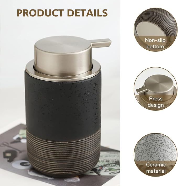 Ceramic Foam Hand Soap Dispenser, 12Oz Countertop Lotion Dispensers - Image 3