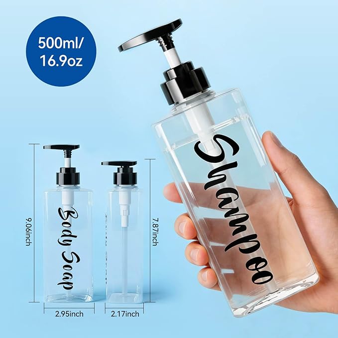 16.9oz Clear Shampoo and Conditioner Dispenser Set of 3, Refillable Empty - Image 4