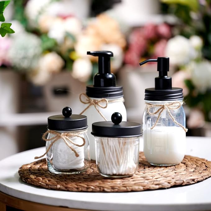 Amolliar Mason Jar Bathroom Accessories Set 4 Pcs -Lotion Soap Dispenser & 2 - Image 7