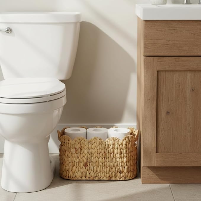 Toilet Paper Storage Basket, Scalloped Wicker Basket - Image 2