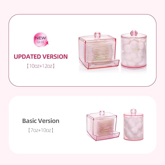 Tbestmax Pink Qtips Dispenser Bathroom Container, 10/12 oz Big Cotton Ball - Image 3