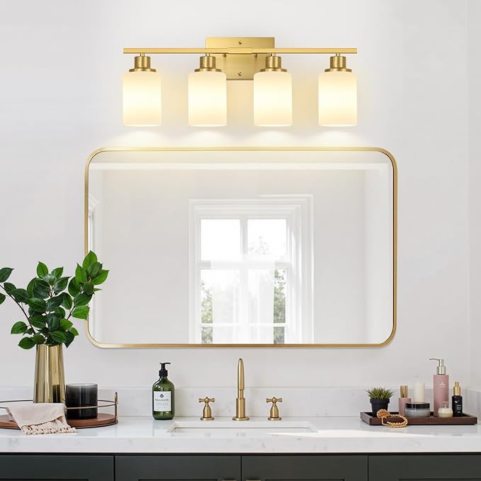 4-Light Bathroom Light Fixtures, Brushed Gold Vanity Lights - Image 6