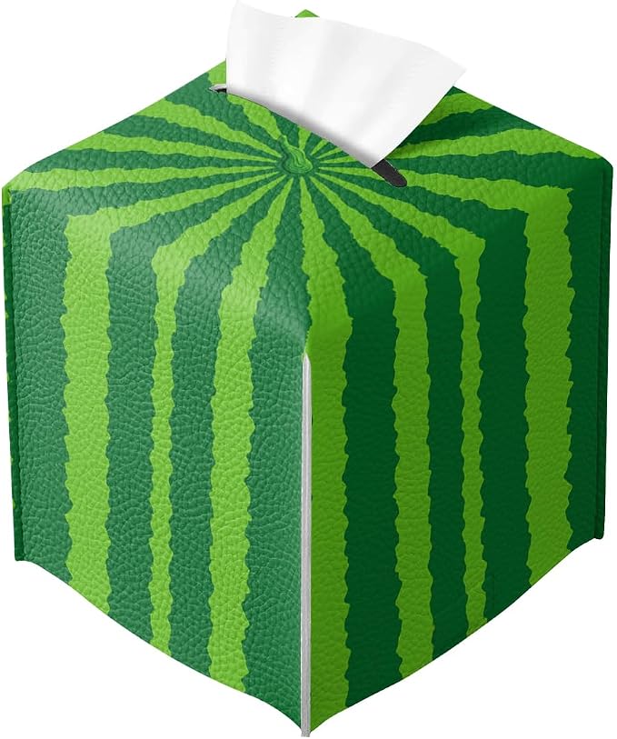 Funny Fruit Tissue Box Cover Summer Cute Green Watermelon Square PU Leather by Unknown