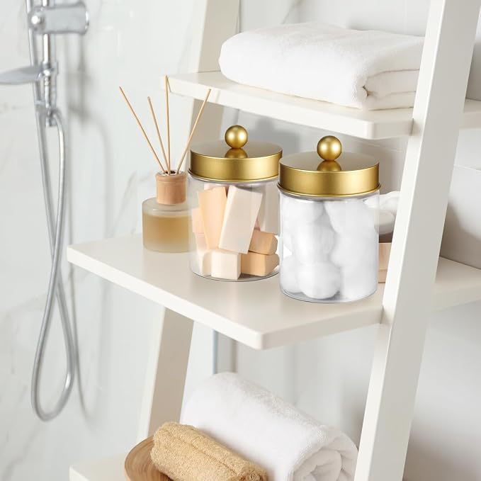 3PC Farmhouse Decor Qtip Holder Apothecary Jars Bathroom Vanity Storage - Image 4
