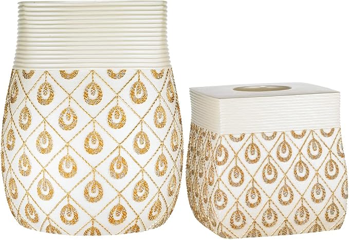 Zahari Home 2pc Seraphina Bathroom Set Waste Basket & Tissue Cover Modern by ZahariHome