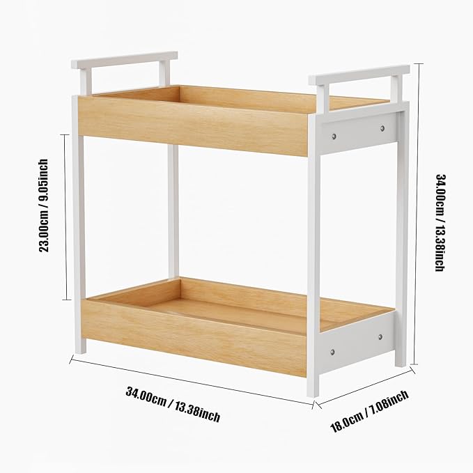 KLM Countertop Coffee Station Organizer, 2 Tier Wooden Shelf - Image 3