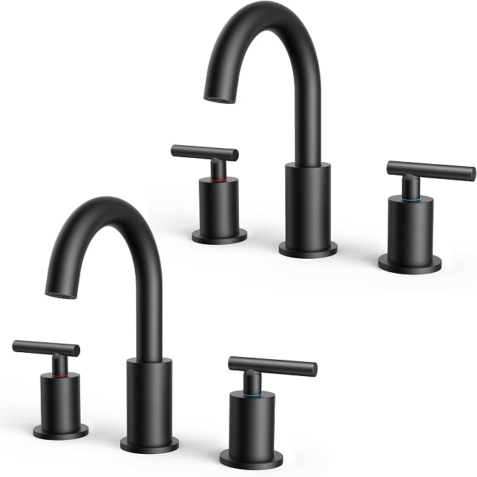 FORIOUS 2 Pack Black Bathroom Faucet 3 Hole, Suitable by FORIOUS
