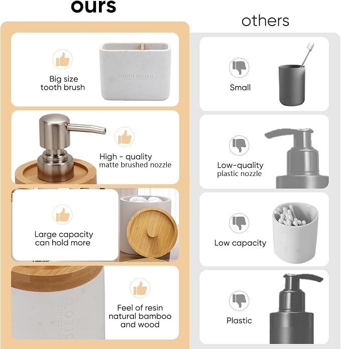 Bathroom Accessories Set, Large-Sized Toothbrush Holders Set, Soap Dispenser - Image 3