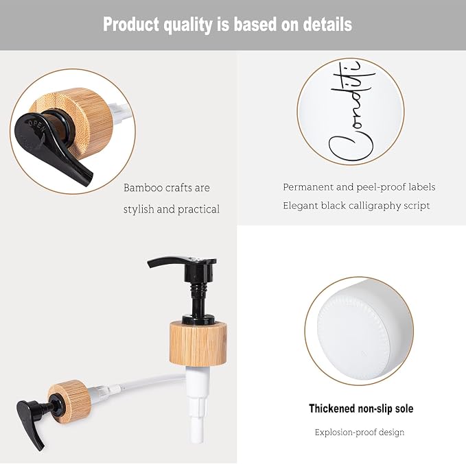Glass Shampoo and Conditioner Pump Bottles Soap Dispenser Bamboo Pump Head - Image 4