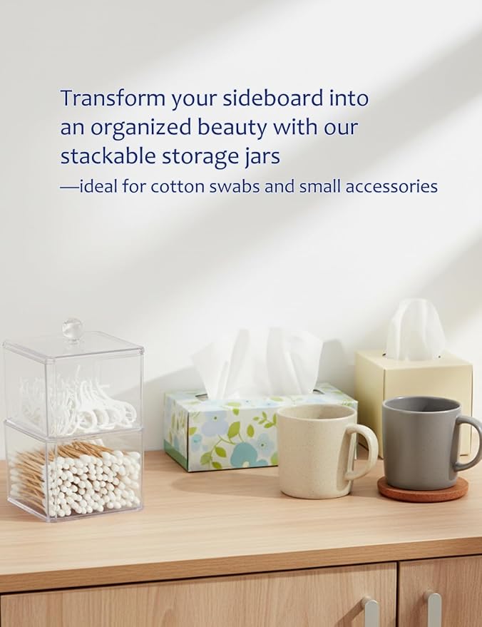 Cotton Swab Holder with Plastic Lid, Double Layer Stackable Bathroom Organizer - Image 5