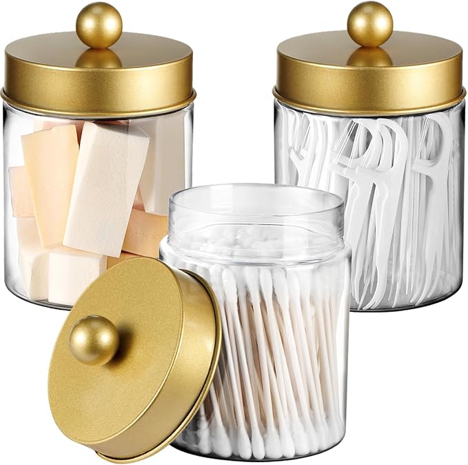 3PC Farmhouse Decor Qtip Holder Apothecary Jars Bathroom Vanity Storage by Komashr