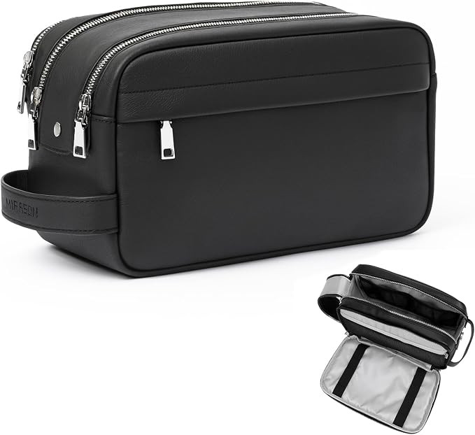 MIRASON Travel Toiletry Bag for Men Thickened Leather Travel Bag for Toiletries by MIRASON
