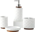 Elegant Bathroom Accessories Set 4 PCS Ceramic and Wood Bathroom Accessory Set by RQYIXI